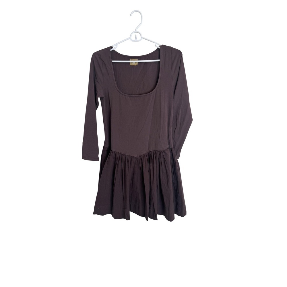 Free-est Dress Womens Medium Brown Scoop Neck 3/4 Sleeve‎ Fit & Flare Pockets